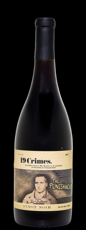 Wine bottle with label featuring a vintage image and text on a white background