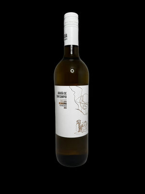 Wine bottle with a white label on a gray background