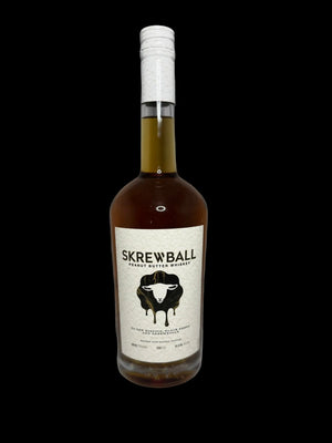 Skrewball whiskey bottle on a gray background
